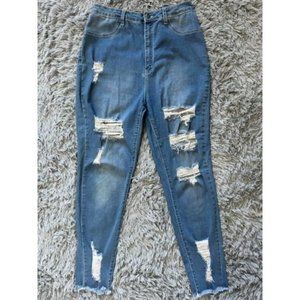 Fashion Nova Plus Size Womens Petite Ripped  Blue Jeans Size 14 High Rise